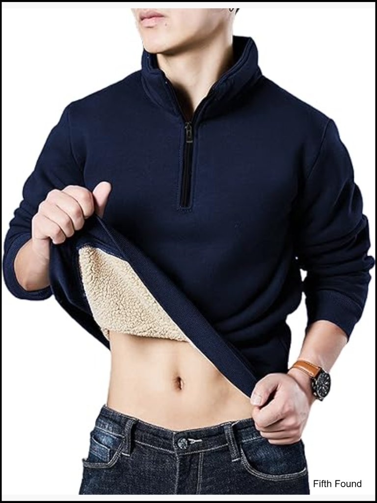 Mens Warm Fleece Sherpa Lined Quarter Zip Pullover Sweatshirt